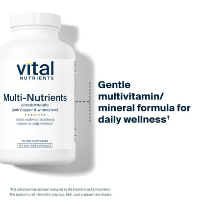 Vital Nutrients - Multi-Nutrients 2 - Citrate/Malate Formula (with Copper and Without Iron) - Multi-Vitamin/Mineral, Potent Antioxidants, Gentle Bioavailable Form - 180 Vegetarian Capsules per Bottle Vital NutrientsBuy Supplements Australia