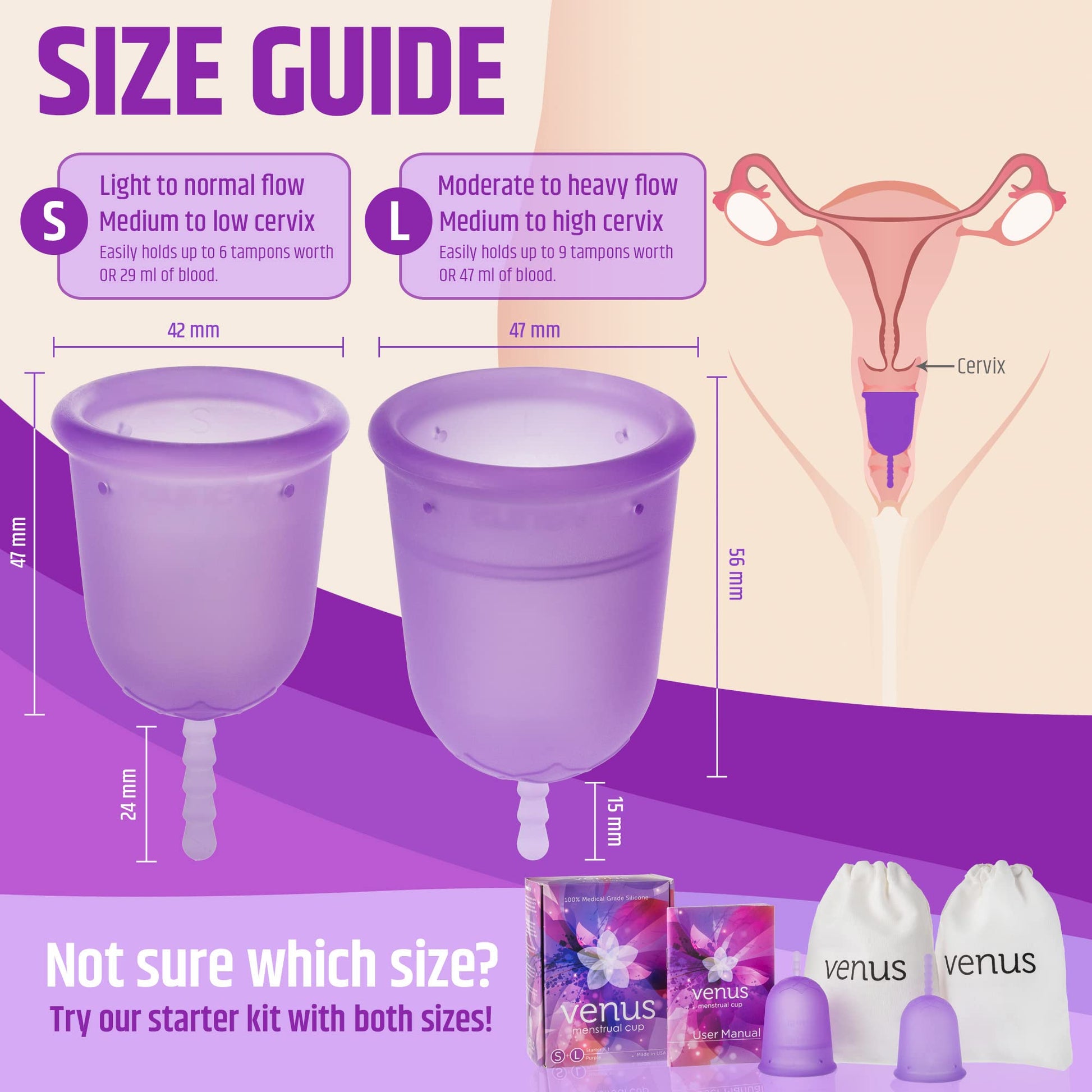 Venus Large Menstrual Cup – High Capacity for Heavy Flow -Made in USA - 100% Medical Grade Silicone VENUSBuy Supplements Australia