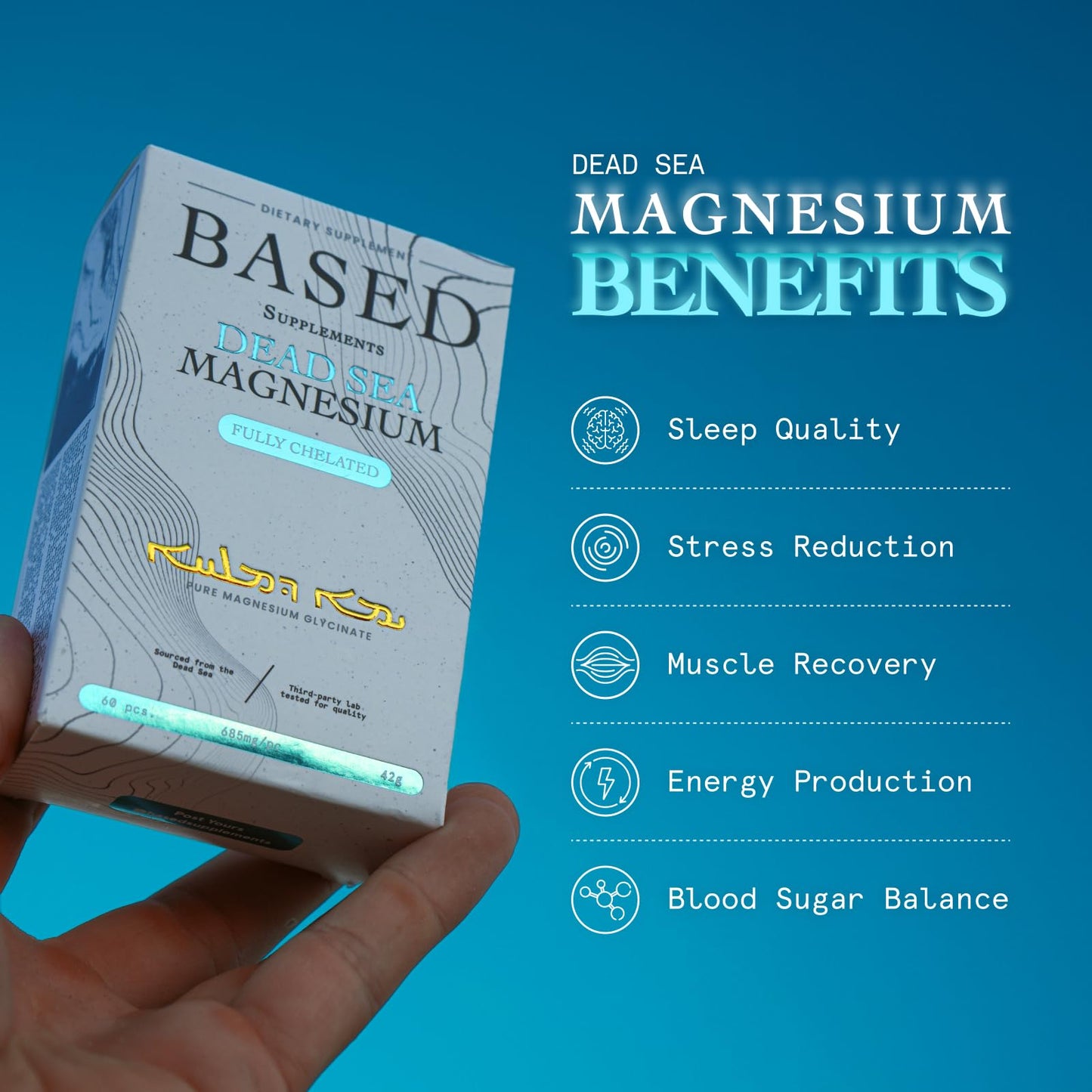 Based Dead Sea Magnesium | Pure Magnesium Glycinate | Support Stress Relief, Sleep, Heart Health, Nerves, Muscles, and Metabolism | 60 Capsules Based SupplementsBuy Supplements Australia