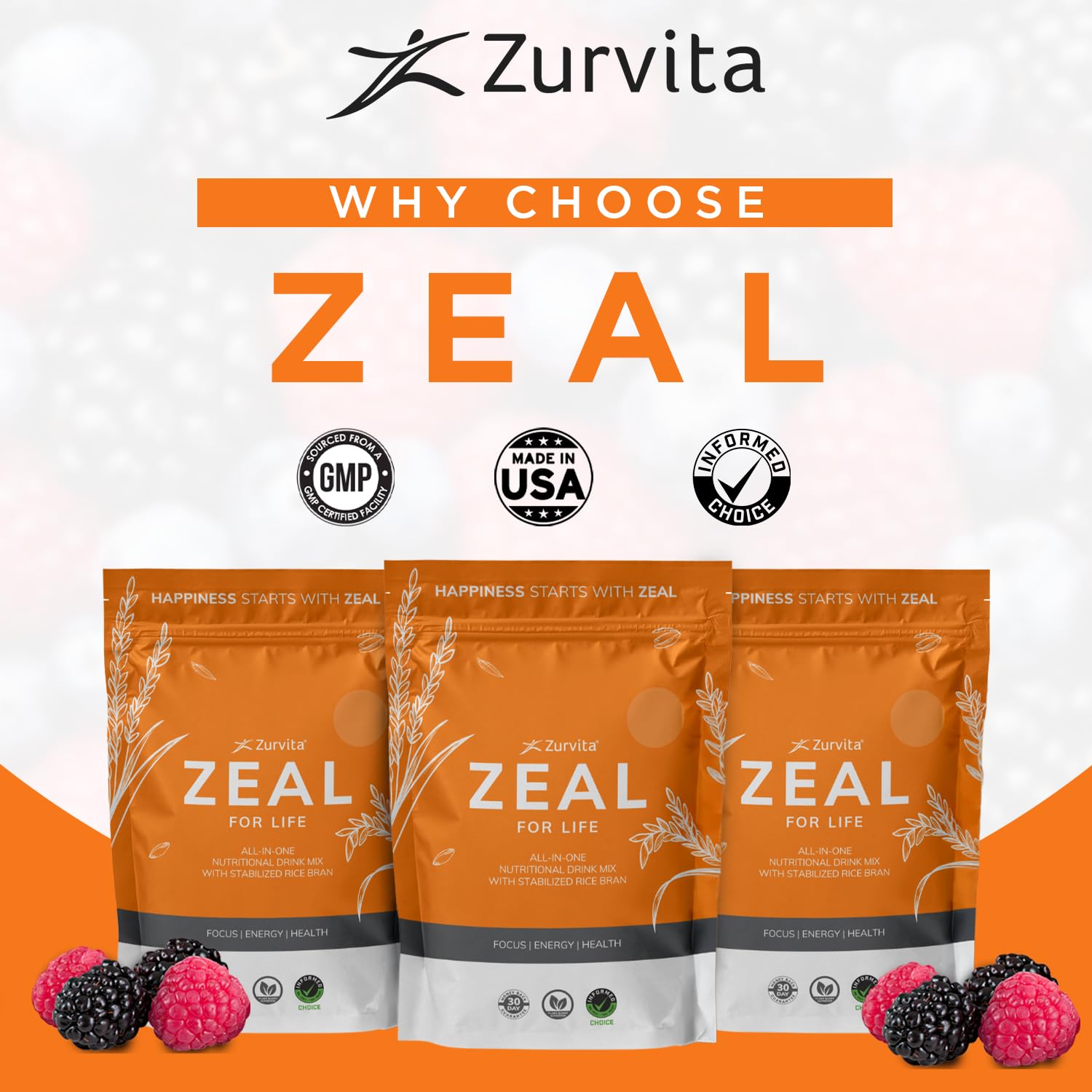 Zurvita - Zeal for Life Wellness Drink Mix - Wild Berry (Classic) Flavor - Gluten-Free, Vegan, with Vitamins and Minerals - 10 Single Packets ZurvitaBuy Supplements Australia
