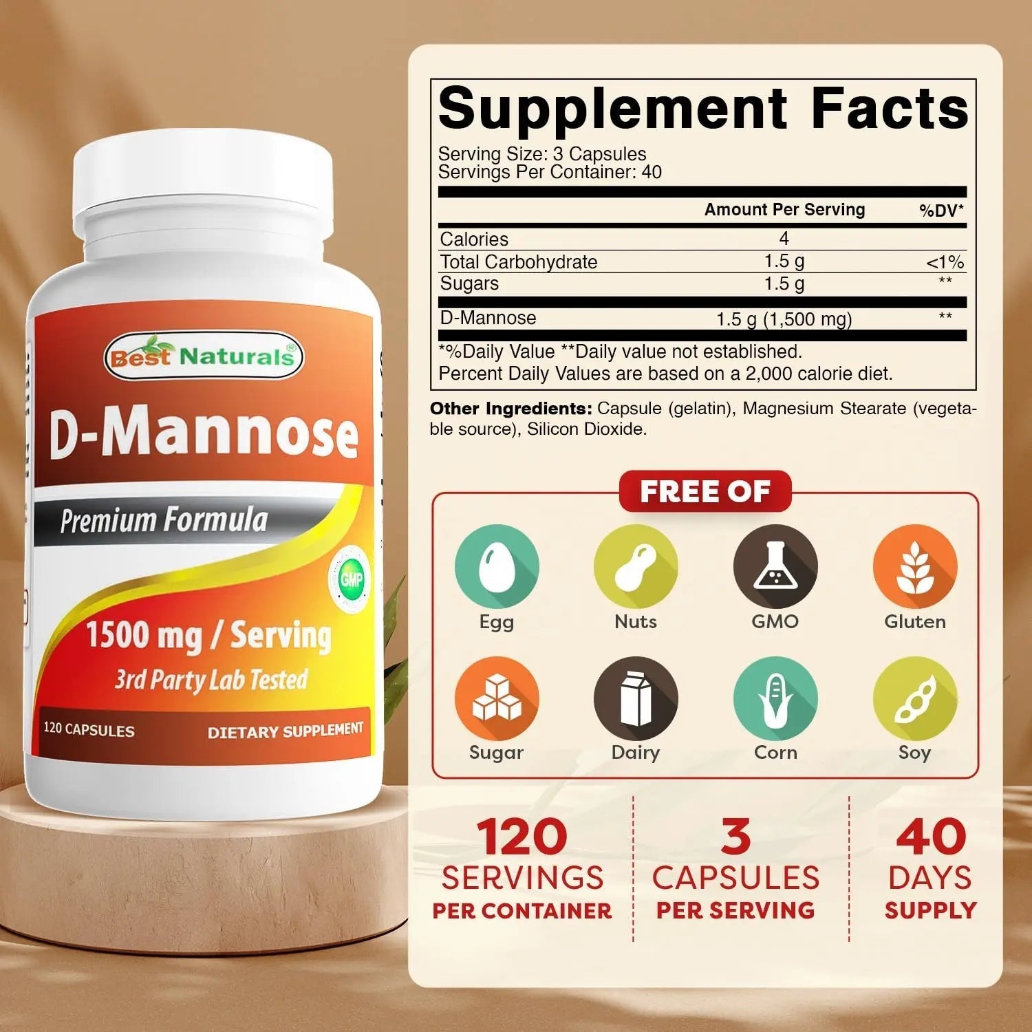 Best Naturals D-Mannose Capsules - Urinary Tract Cleanse Supplement 1500mg/Serving - 120 Count Best NaturalsBuy Supplements Australia