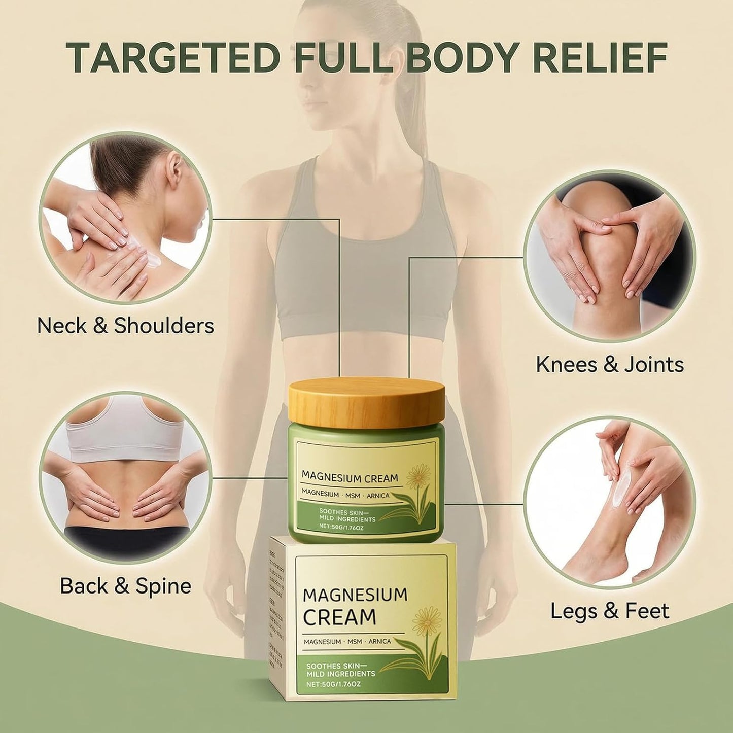 Magnesium Cream with MSM & Arnica,Nerve Relief Mild Ingredients for Skin Soothing,Fast-Absorbing Non-Greasy Massage Cream for Daily Comfort GenericBuy Supplements Australia