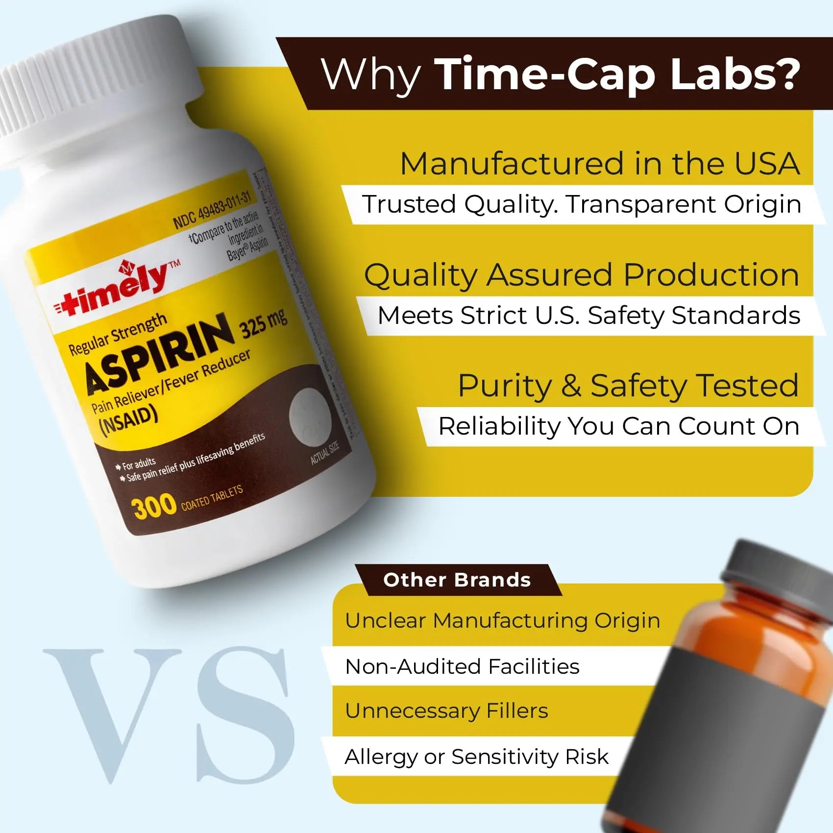 TIME-Cap-Labs 300 Count Regular Strength Aspirin 325mg for Adults - Compared to Bayer - Coated Regular Strength Aspirin Tablets - Pain Reliever for Minor Aches and Pains TIME-CAP LABS, INC.Buy Supplements Australia
