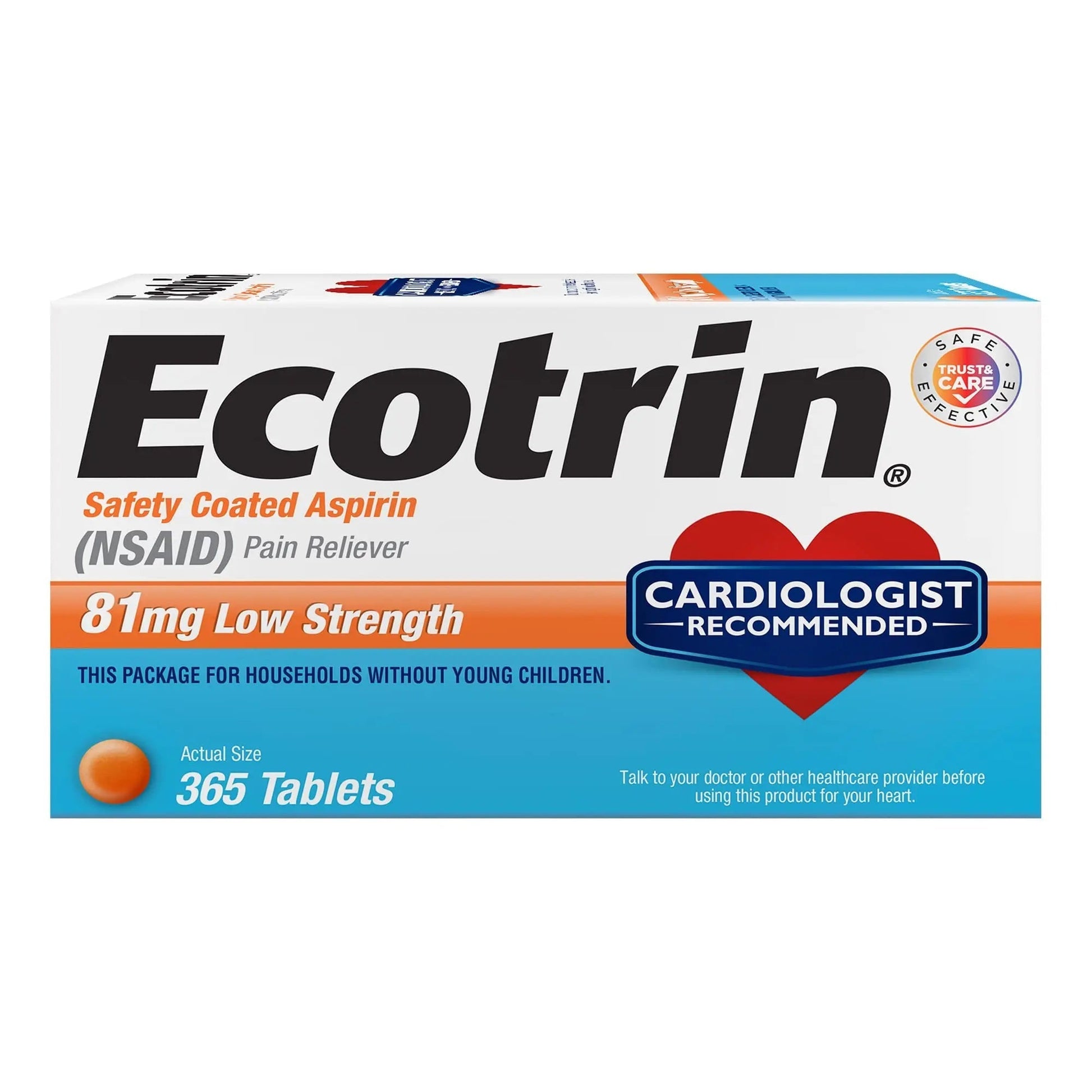 Ecotrin Low Strength Safety Coated Aspirin | NSAID | 81mg | 365 Tablets EcotrinBuy Supplements Australia