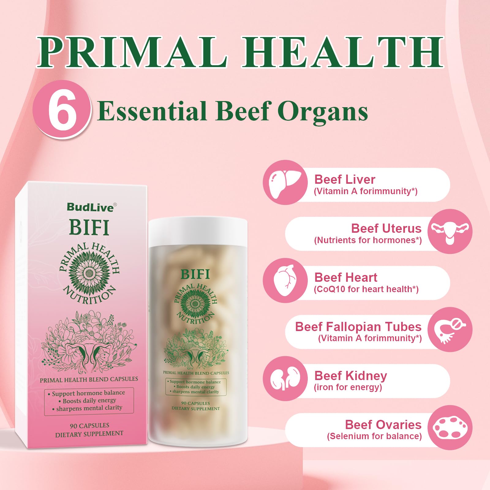 BudLive Beef Organ Supplement for Women – 100% Grass-Fed & Pasture Raised [Ovary, Liver, Spleen, Kidney & Heart] Primal Nutrition for Hormone Support, Energy & Wellness, 90 Capsules BudLiveBuy Supplements Australia