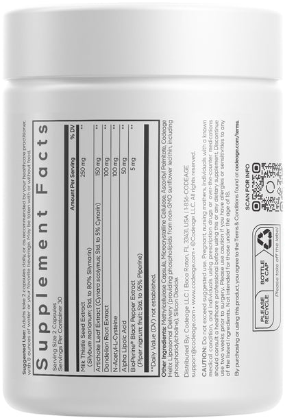 Codeage Liposomal Milk Thistle+ Supplement - Silymarin from Silybum Marianum, NAC, Artichoke Leaf, Dandelion Root, Alpha Lipoic Acid, BioPerine, Liposomal Delivery - Non-GMO - 60 Capsules CodeageBuy Supplements Australia