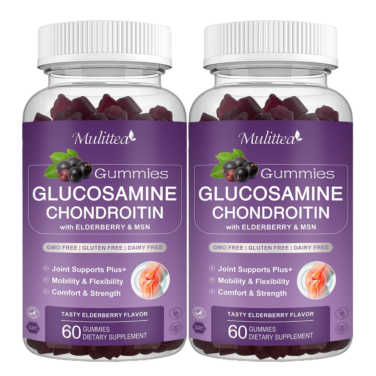 Mulittea Glucosamine Chondroitin Gummies - Extra Strength Joint Support Supplement with MSM & Elderberry for Natural Joint, Antioxidant Immune Support for Adults, Men & Women-(2 Pack) MulitteaBuy Supplements Australia