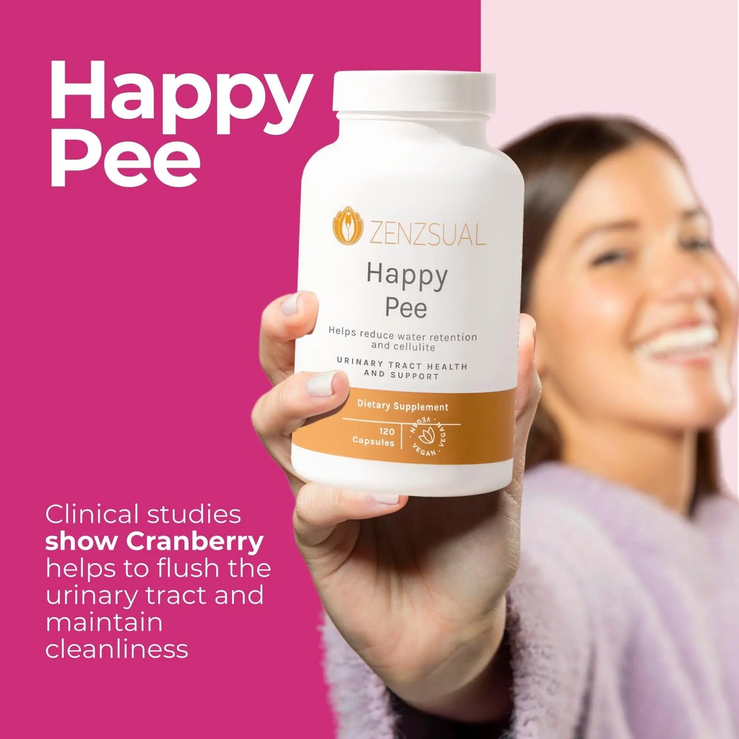 ZENZSUAL Happy Pee, 120 Capsules – Urinary Tract Support & Bladder Health Supplement with Cranberry, D-Mannose, Vitamin C and Oregano for Women and Men – Healthy Flow, Comfort & Fluid Balance ZENZSUALBuy Supplements Australia