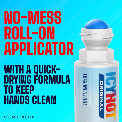 Icy Hot Original Pain Relief No-Mess Roll-On Applicator, Fast-Acting Pain Relief with Max Strength Menthol 16%, Contrast Therapy for Backaches, Joints, Muscle Strains and Arthritis, 2.5 oz Icy HotBuy Supplements Australia