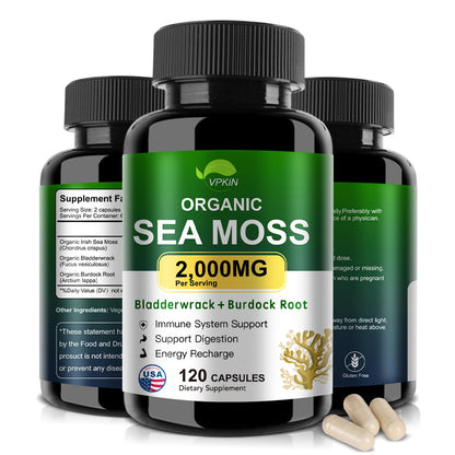 VPKIN Organic Sea Moss Capsules with Bladderwrack,Burdock Root and Black Pepper Extract-Irish SeaMoss Pills 2000mg-Promotes Immune System,Thyroid Support(120 Capsules) VPKINBuy Supplements Australia