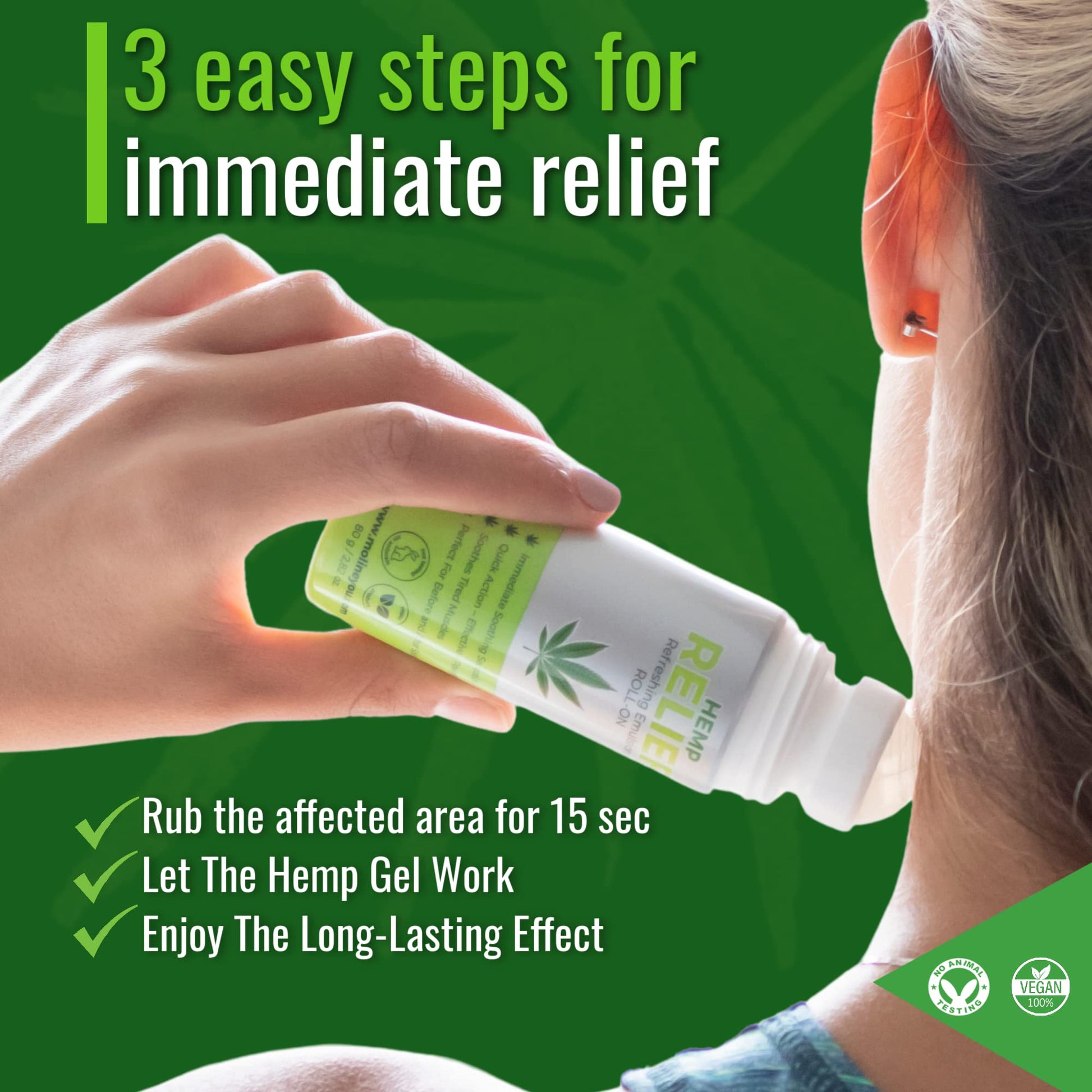Moline You Natural Powerful Hemp Roll On, for Joint & Muscle Discomfort, Back, Neck, Knee, Shoulders HIPS. Formula with Hemp Oil Extract, Arnica, Menthol (Roll On 3 oz) Moline YouBuy Supplements Australia