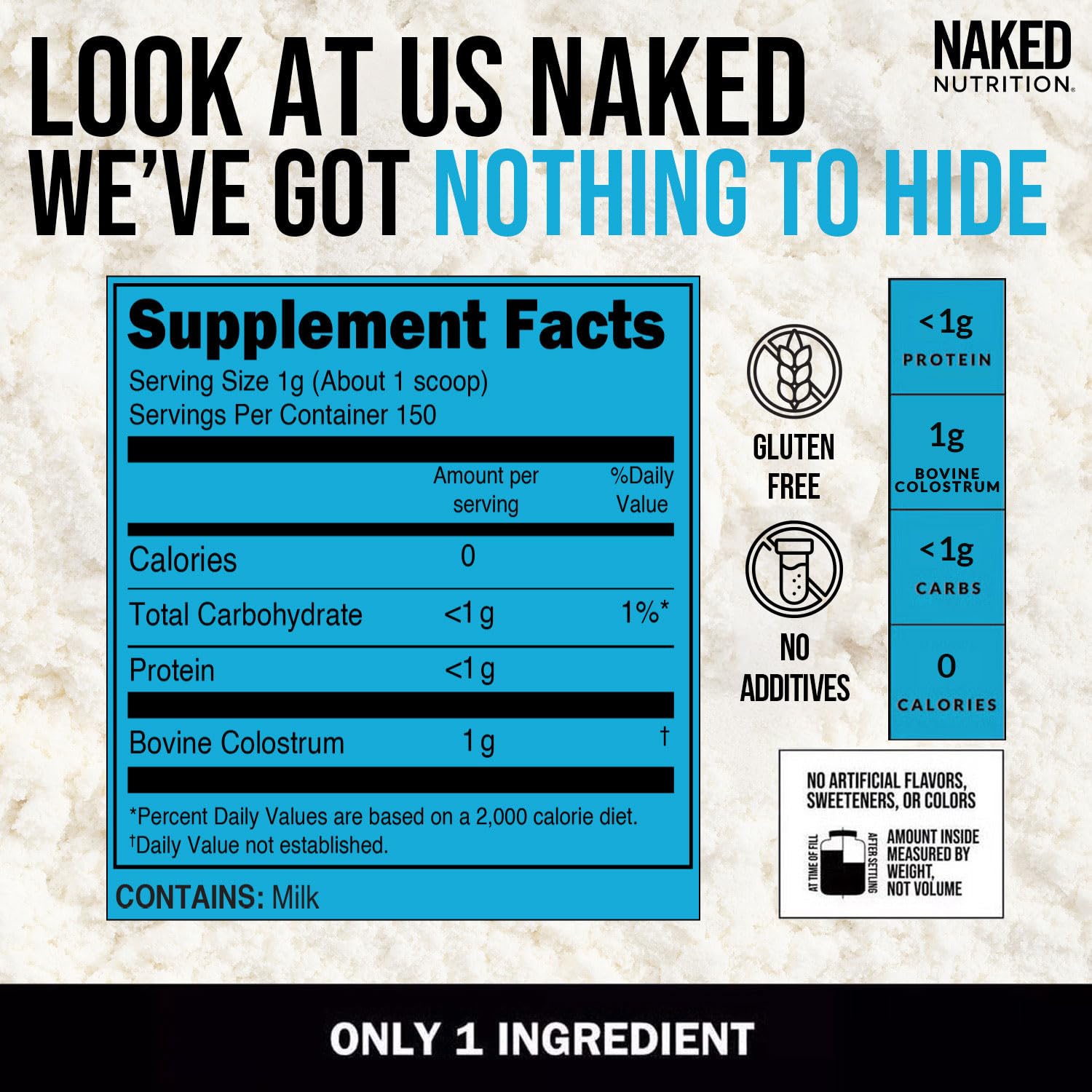 NAKED Colostrum Powder – 100% Grass-Fed Bovine Colostrum Supplement from US Farms | Tested at 20%+ IgG | Gut Health, Immunity, Recovery & Skin Support - 150 Servings NAKEDBuy Supplements Australia