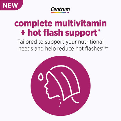 Centrum Complete Multivitamin Supplement + Hot Flash Support Menopause Support Tablets, with Clinically Studied geniVida, 30 Count Centrum