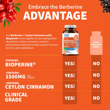 Clinical Grade Berberine Supplement 1500mg HCL Plus Ceylon Cinnamon Weight Managemen Clinical NutraBuy Supplements Australia