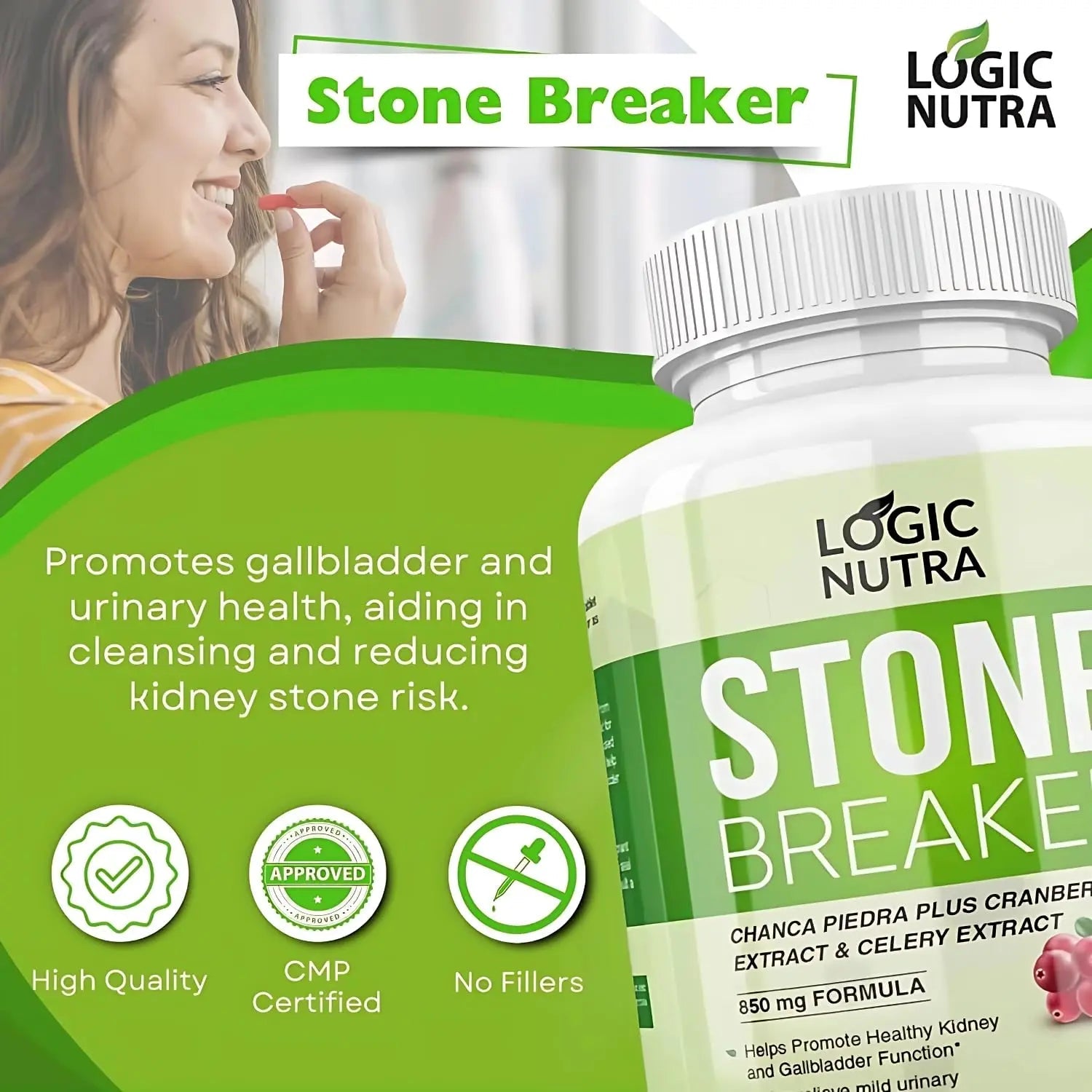 Logic Nutra Chanca Piedra Kidney Stone Breaker 120 Tablets 800 mg - Maximum Strength for Gallbladder & Urinary Cleanse with Phyllantus Niruri, Celery Seed Extract & Cranberry Extract Logic NutraBuy Supplements Australia