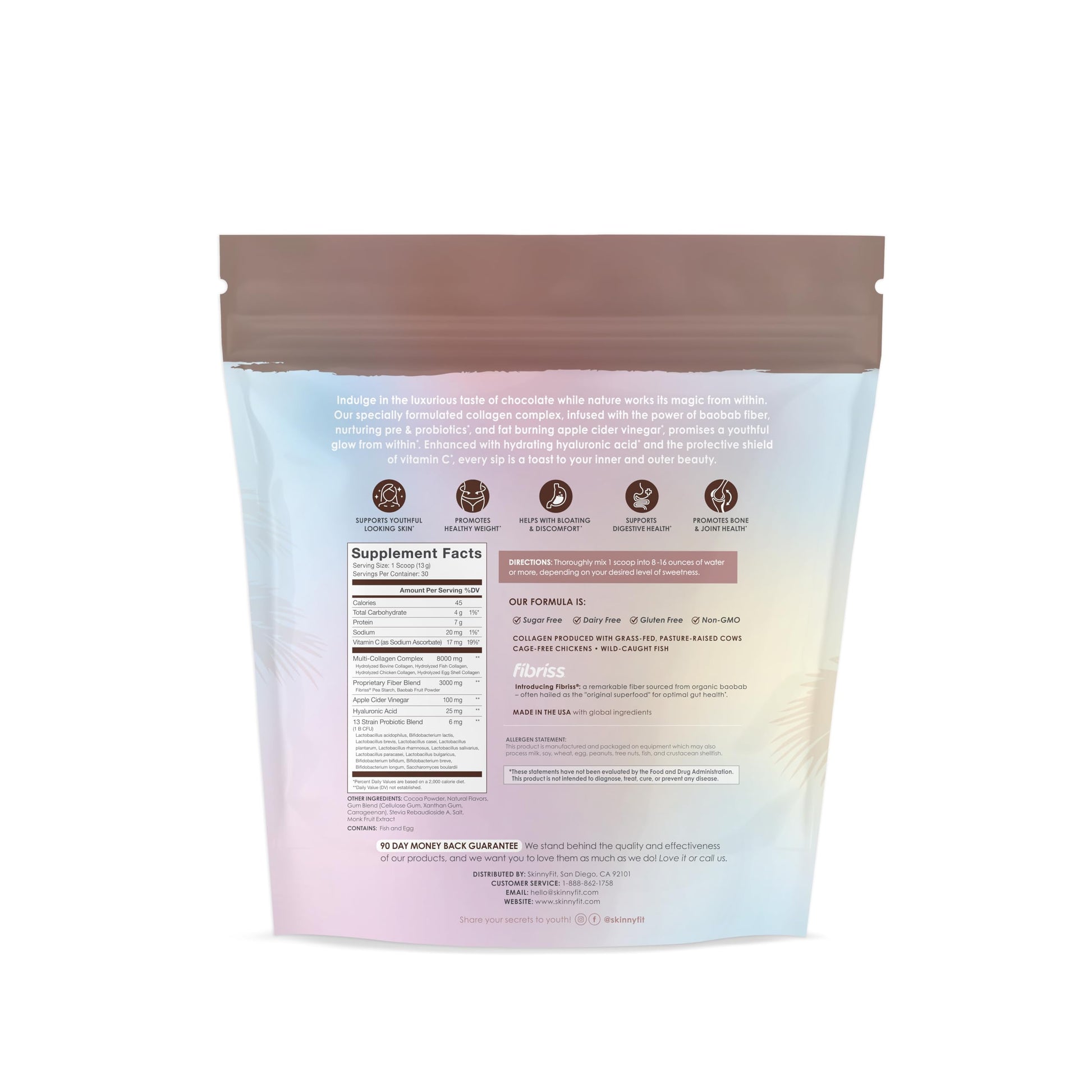 SkinnyFit Super Youth Chocolate Multi-Collagen Peptides + Probiotics, Baobab Fiber SkinnyFitBuy Supplements Australia