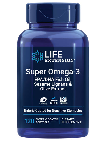 Life Extension Super Omega-3 EPA/DHA Fish Oil, Sesame Lignans & Olive Extract – Heart Health, Brain Health, Inflammation Health Support, Gluten-Free, Enteric-Coated, Non-GMO, 120 Softgels Life ExtensionBuy Supplements Australia
