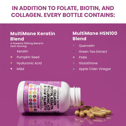 Collagen Pills 1000mg Biotin 10000mcg Keratin Saw Palmetto 2500mg 90 Ct