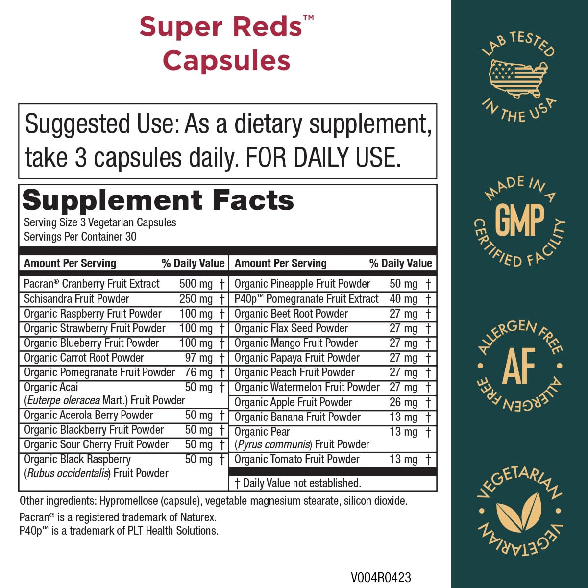 Purity Products Super Reds Capsules Formula (20+ Organic Super Fruits and Berries) Certified Organic Phytonutrients - 90 Capsules Purity ProductsBuy Supplements Australia