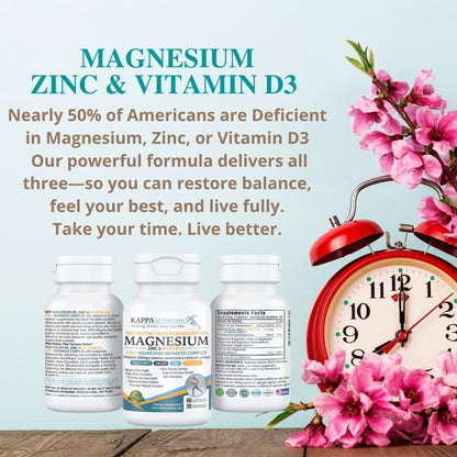 Kappa Nutrition Magnesium 4-in-1, 280mg Elemental Magnesium (Bisglycinate, Malate) + Zinc & Vitamin D3, Brain, Sleep, Energy, Muscle, Immune Support, 60 Vegan Capsules. KAPPA NUTRITIONBuy Supplements Australia