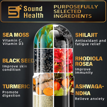 Sea Moss Capsules with Ashwagandha, Turmeric, Bladderwrack, Vitamins C & D for Natural Energy, Sleep Support & Hair Growth, 1200mg Herbal Blend, for Man & Women, Third-Party Tested，16-in-1 Supplement SoundHealthBuy Supplements Australia