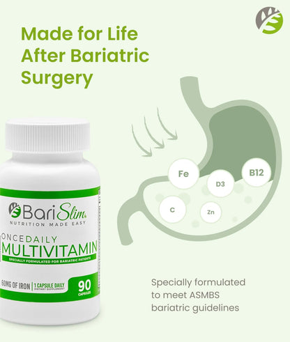 BariSlim Once Daily Bariatric Multivitamin Capsule - 60mg of Iron - Bariatric Vitamin & Supplement for Post WLS Surgery Including Gastric Bypass BariSlim
