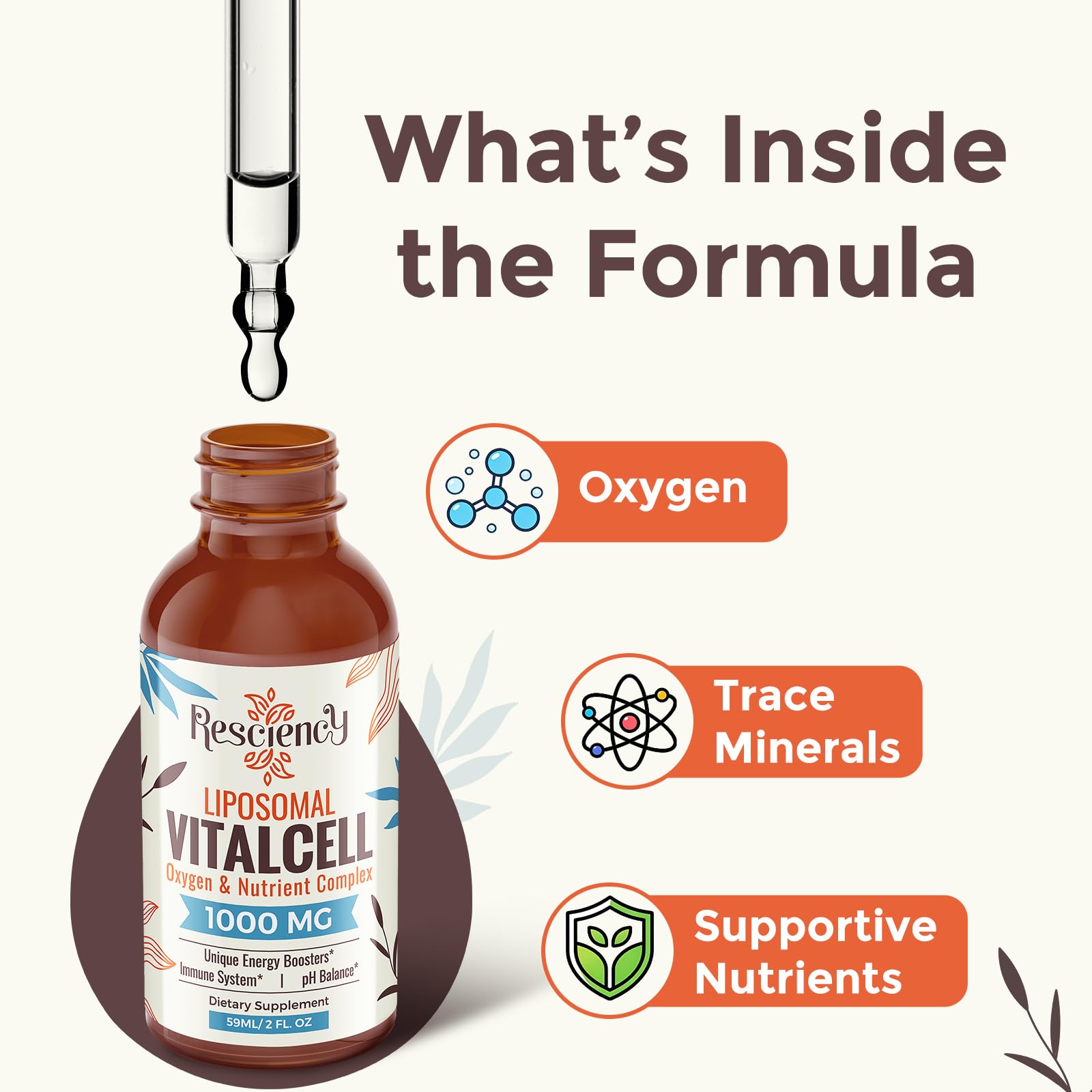 13-in-1 Liquid Oxygen Boost & Nutrient Supplement, Liposomal Optimized-Delivery Blend with Trace Minerals, Amino Acids, CoQ10, B Vitamins & Fulvic Acid, Daily Wellness Liquid Oxygen Drops, 2 fl oz ResciencyBuy Supplements Australia