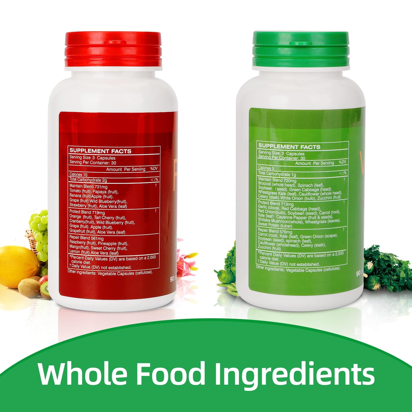 Fruit and Veggies Supplement Ingredients Natural – 2 Bottles 180 Total Vegetarian Capsules | Balance of Natural 16+18 Whole Fruits & Veggies Blend | Fresh Superfood Formula with Vitamins and Minerals JulyDeerBuy Supplements Australia