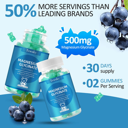 Magnesium Glycinate Gummies 500mg, Sugar-Free for Adults & Kids, Magnesium Gummies for Sleep, Stress & Muscle Relief, Supports Bone & Nerve Health,