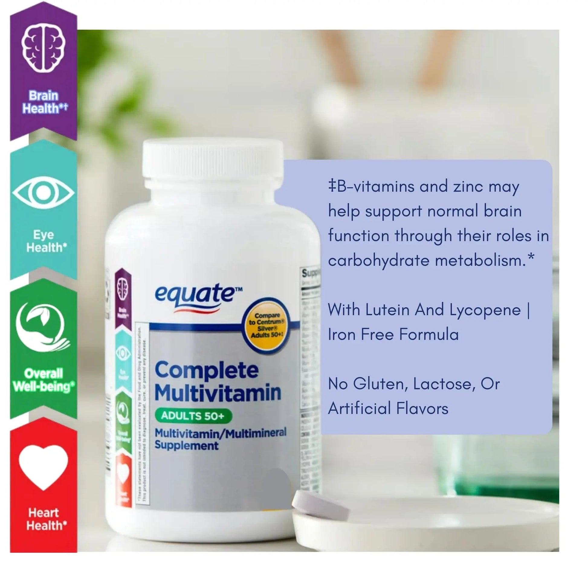 Equate Adult 50+ One Daily Complete Multivitamin Multimineral Supplement Tablets, Healthy Brain Aus Healthcare