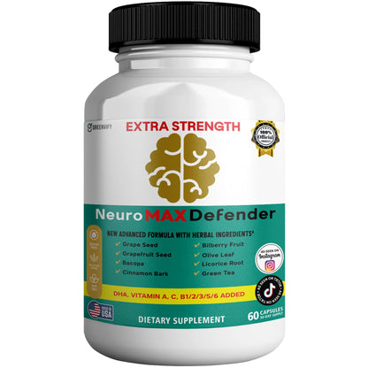GREENVIFY NeuroMAX Defender Extra Strength Brain Support Supplement with Herbal Blend, 60 Capsules, DHA, B12, Vitamins A C D E, Selenium, 30-Day Supply (1) GREENVIFYBuy Supplements Australia