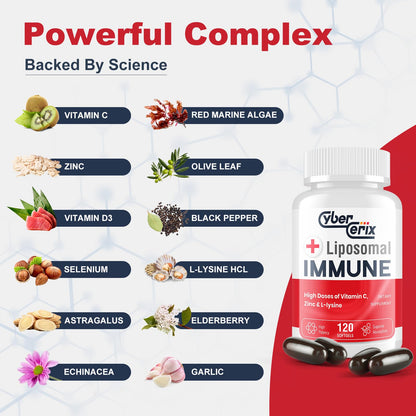 CyberCerix Advanced Liposomal Immune Supplement, Complex with L-Lysine 1,500mg, Vitamins, Minerals & Herbal Extracts, Comprehensive Daily Wellness Blend for Men & Women - 120 Capsules CyberCerixBuy Supplements Australia