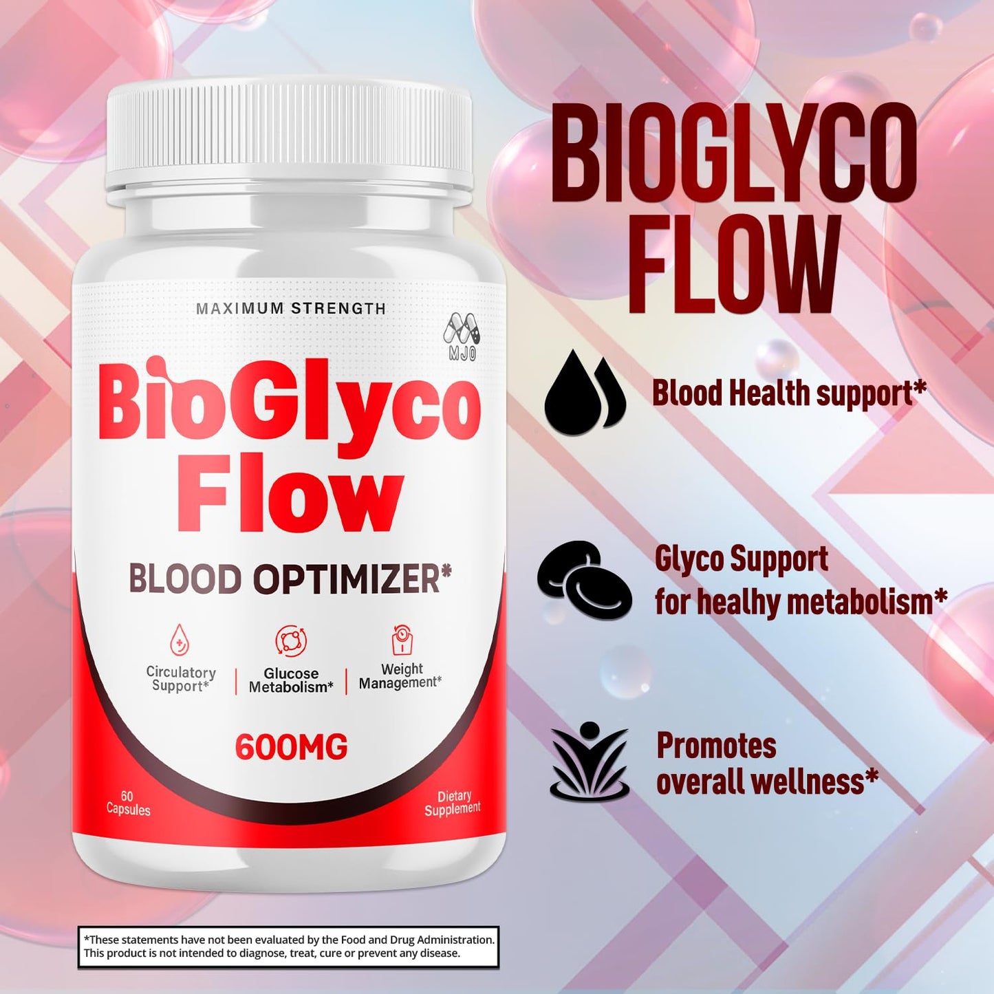 (2 Pack) BioGlyco Flow Blood Optimizer Capsules, Official BioGlyco Flow Pills with All Natural Ingredients, Advanced Health and Wellness Supplement with Maximum Strength Multivitamins (120 Capsules) MJOBuy Supplements Australia