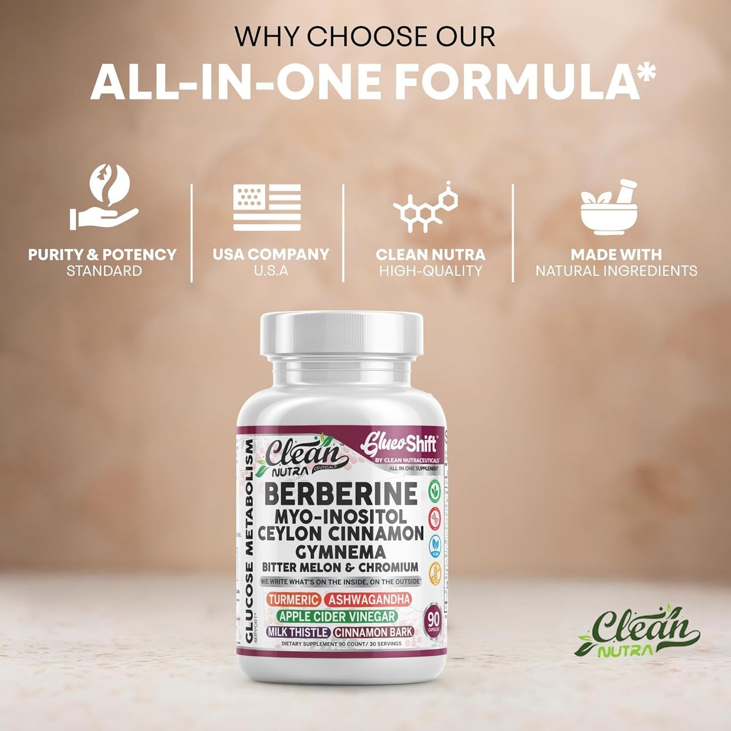 Clean Nutra Berberine Supplement Myo-Inositol Ceylon Cinnamon Gymnema Bitter Melon Chromium Complex for Digestion, Antioxidant Support & Wellness 90 Vegan Capsules Non-GMO Clean NutraceuticalsBuy Supplements Australia
