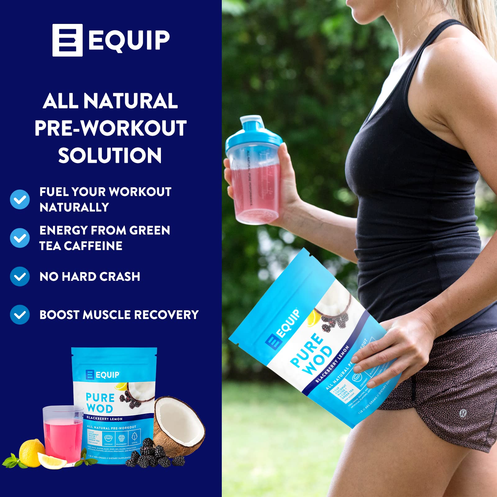 Equip Foods PureWOD All Natural Pre-Workout Powder - 200mg Green Tea Caffeine, BCAA EquipBuy Supplements Australia