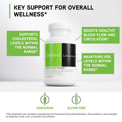 DAVINCI Labs CholestSure Supplement - Supports Cardiovascular Function - Helps Maintain Healthy Cholesterol Levels in a Normal Range - with CoQ10 - Gluten Free - 90 Vegetarian Capsules DAVINCIBuy Supplements Australia