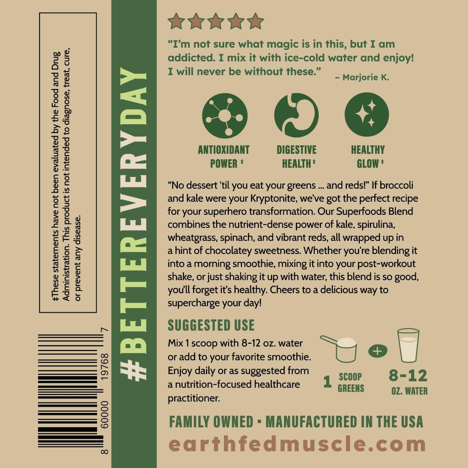 Earth Fed Muscle Chocolate Greens & Reds Superfood Blend Earth Fed MuscleBuy Supplements Australia