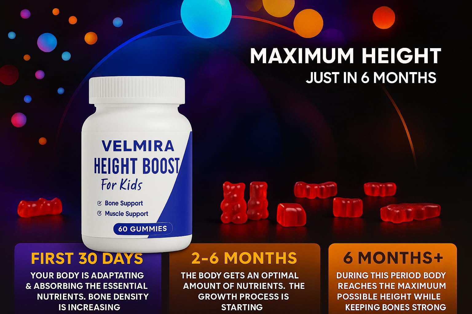 Velmira® Heightener Gummies for Bone Health & Development Support – Essential Vitamins & Minerals, Easy-to-Chew Gummies for Kids, Teens & Adults (Ages 5+) VelmiraBuy Supplements Australia