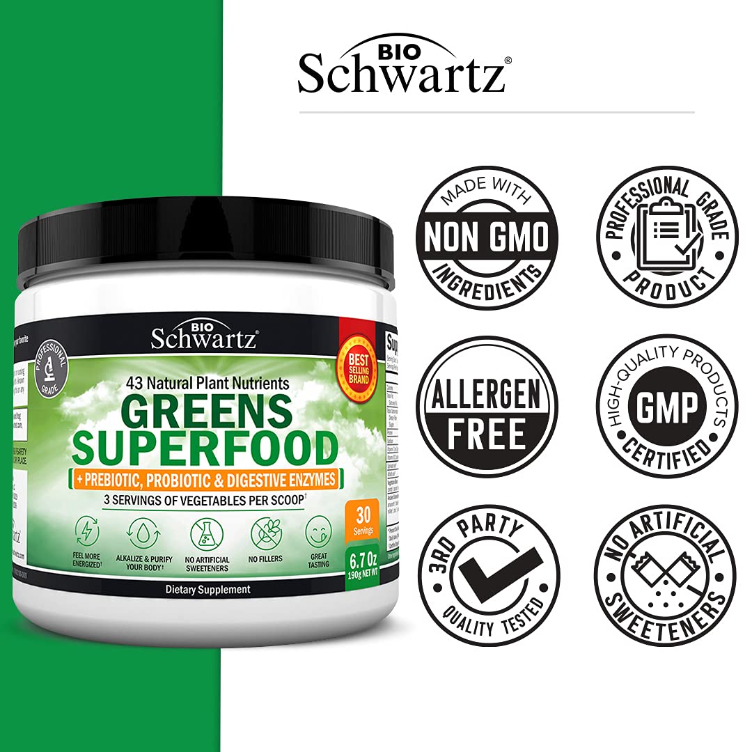 Super Greens Powder Superfood - Greens Powder with Probiotics Prebiotics Digestive BioSchwartzBuy Supplements Australia