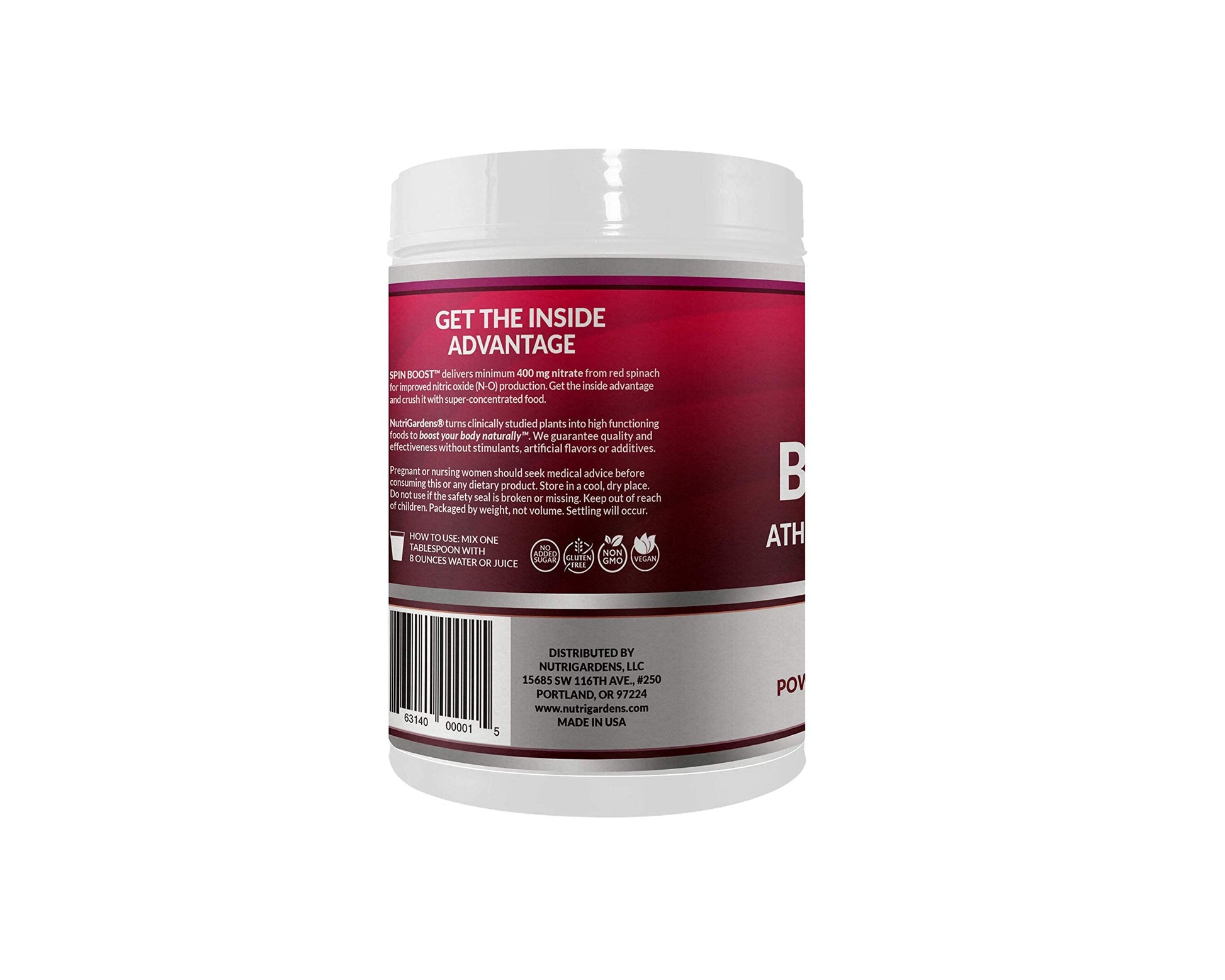 Nutrigardens Spin Boost Nitric Oxide Red Spinach Nitrate Pre-Workout Powder Concentrated Super Juice Powder with Beets for Athletic Endurance