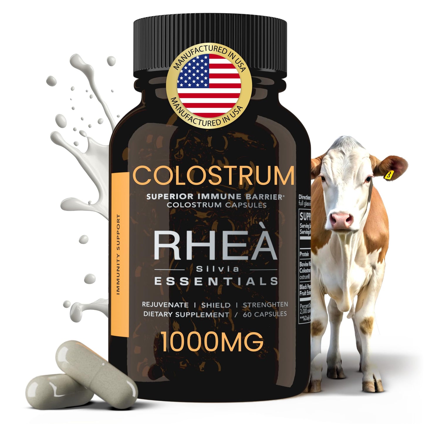 Rhea Bovine Colostrum Supplement for Women, Colostrum Capsules for Gut Health, Digestion, Bloating, Beauty, Immune Support, Bovine Colostrum for Humans, Colostrum Pills (60caps) RHEASILVIABuy Supplements Australia