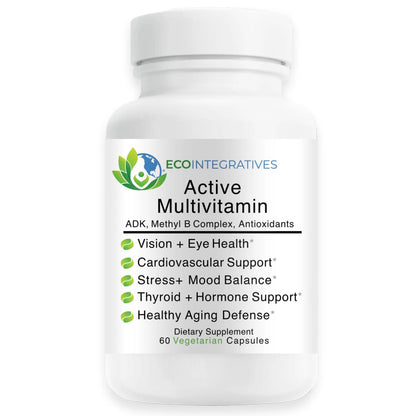 EcoIntegratives Active Multivitamin | ADK, Methyl B Complex, Antioxidants | Quatrefolic Folate, Methyl B12, P5P, Vitamin D3, K1/K2 | EcoIntegratives