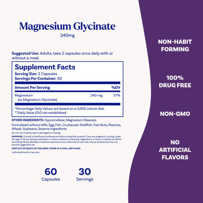 Natrol Magnesium Glycinate Supplements 240 mg - High Absorption - Calm Magnesium Glycinate for Sleep - 60 Capsules, 30 Day Supply NatrolBuy Supplements Australia