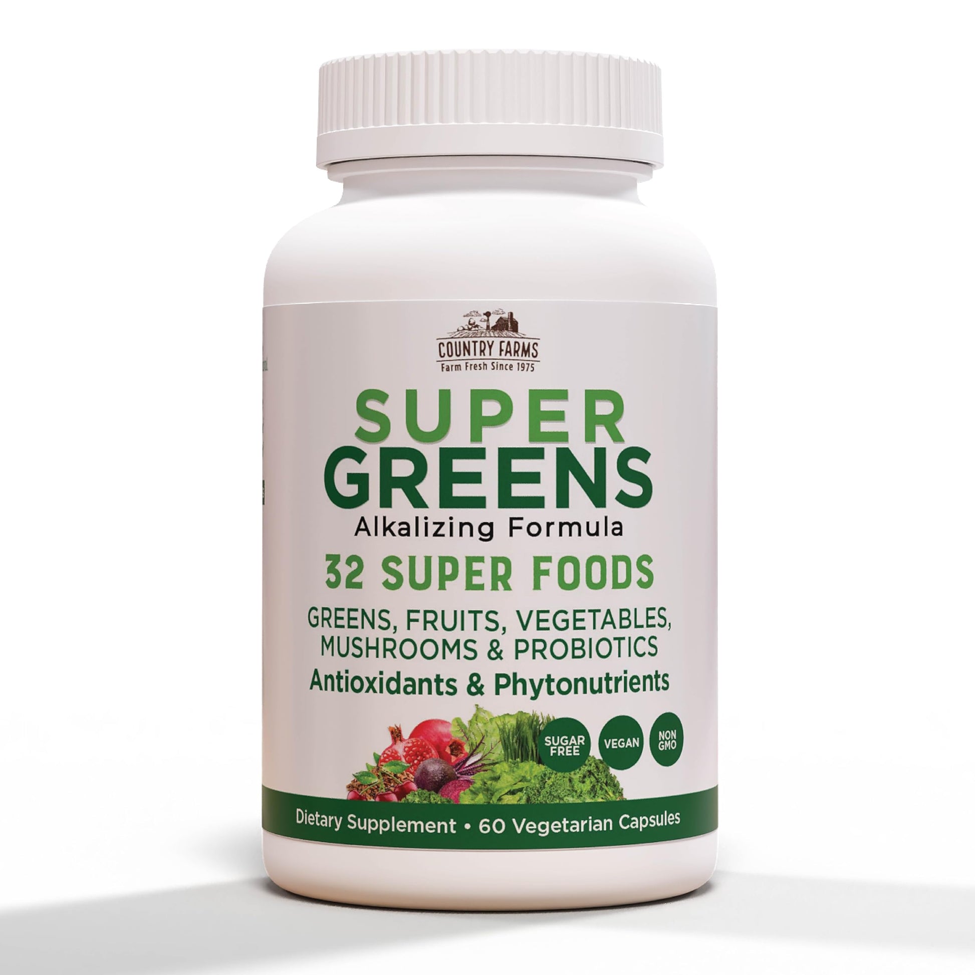 Country Farms Super Greens Vegicaps, 32 Super Foods, Whole Food Supplement, Greens, Fruit, Vegetables, Mushrooms & Probiotics, Rich in Antioxidants & Phytonutrients, 60 Count, 30 Servings Country FarmsBuy Supplements Australia