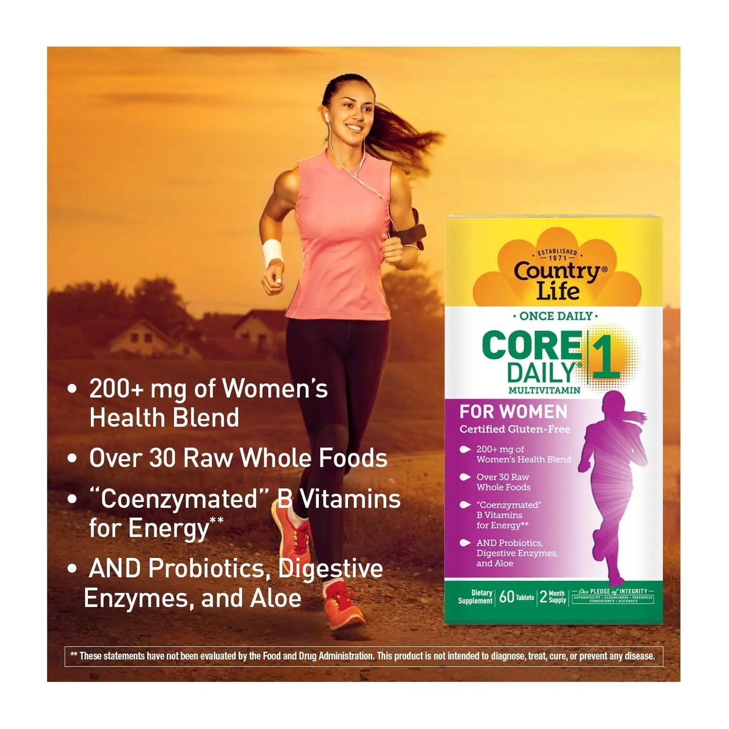 Country Life Women’s Core 1 Daily Multivitamin with Iron, Cranberry, Probiotics, and Digestive Enzymes-Certified Gluten-Free Formula for Energy Country LifeBuy Supplements Australia