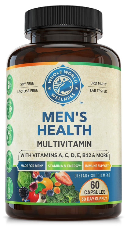 Whole World Wellness Mens Daily Multivitamin Multimineral Supplement for Energy, Focus, Stamina & Performance. Made for Men with 30+ Nutrients, Fruit & Energy Blend. Mens Vitamins, Made in The USA. WHOLE WORLD WELLNESSBuy Supplements Australia