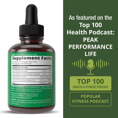 B Complex Liquid Drops Vegan Supplement. Best 5 B Vitamins with B3 Niacin, B6, B7 Biotin, B9 Folate, Methylcobalamin B12. B-Complex for Hair, Skin Nails, Energy. for Adults, Men, Women Peak PerformanceBuy Supplements Australia