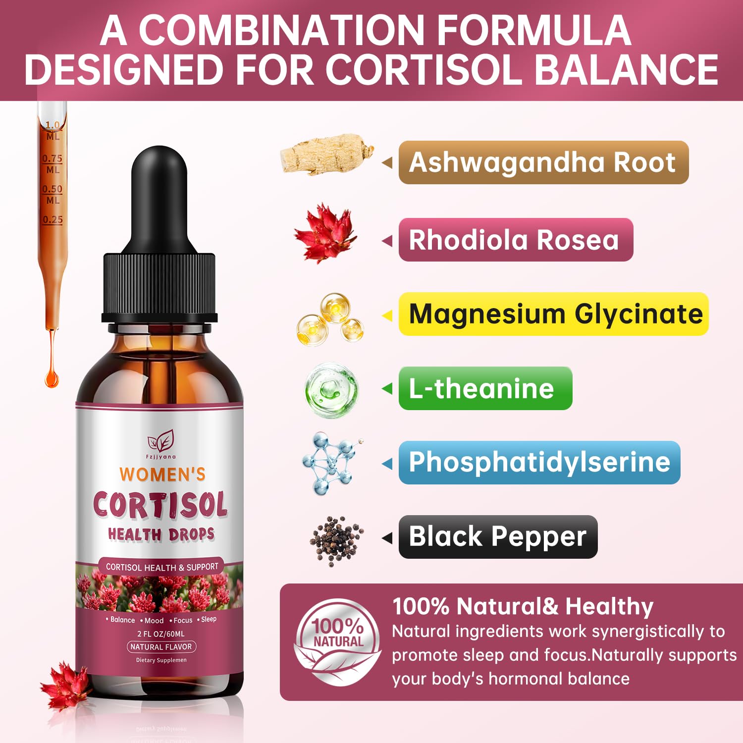 Cortisol Manager Liquid Drops, Cortisol Supplements for Women, with magnesium ashwagandha, rhodiola rosea,l-theanine,Phosphatidylserine-Promote Relaxation and Support Mood- 30 Day Vegan Supply FzjjyanaBuy Supplements Australia