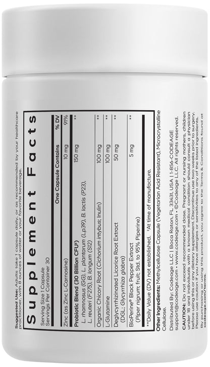 Codeage Daily Synbiotic Supplement - Prebiotics, Lactobacillus & Bifidobacterium Probiotics, L-Glutamine, Zinc L-Carnosine, DGL, Synbiotic Probiotic, BioPerine - Shelf-Stable - 30 Capsules CodeageBuy Supplements Australia
