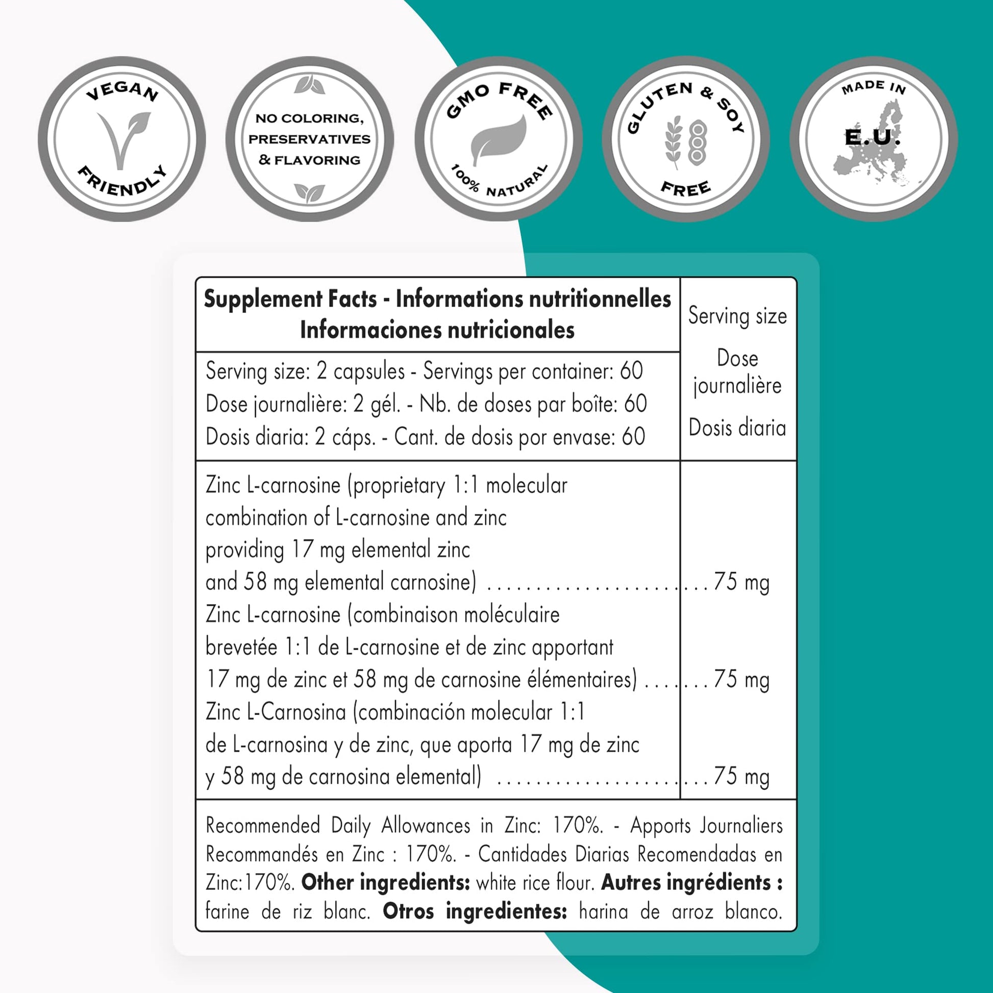SuperSmart - Zinc L-Carnosine 75mg per Day (Well-Tolerated) - Zinc Carnosine Supplemen SupersmartBuy Supplements Australia